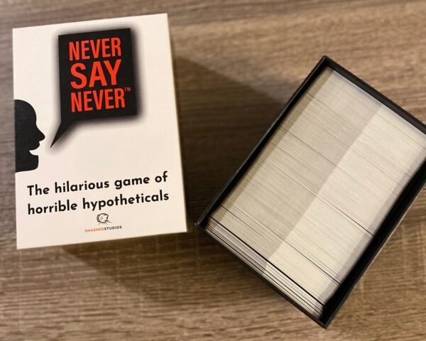 Never Say Never game box opened displaying 400 cards